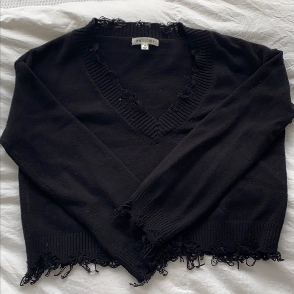 Wild Honey Black Distressed Cropped Sweater